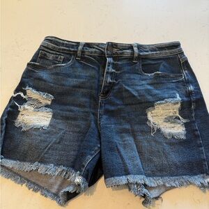 Zenana Dark Wash Distressed Jean Shorts